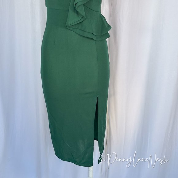 Hello Molly Caruso Ruffle One Shoulder Bodycon Dress Green - Picture 10 of 13